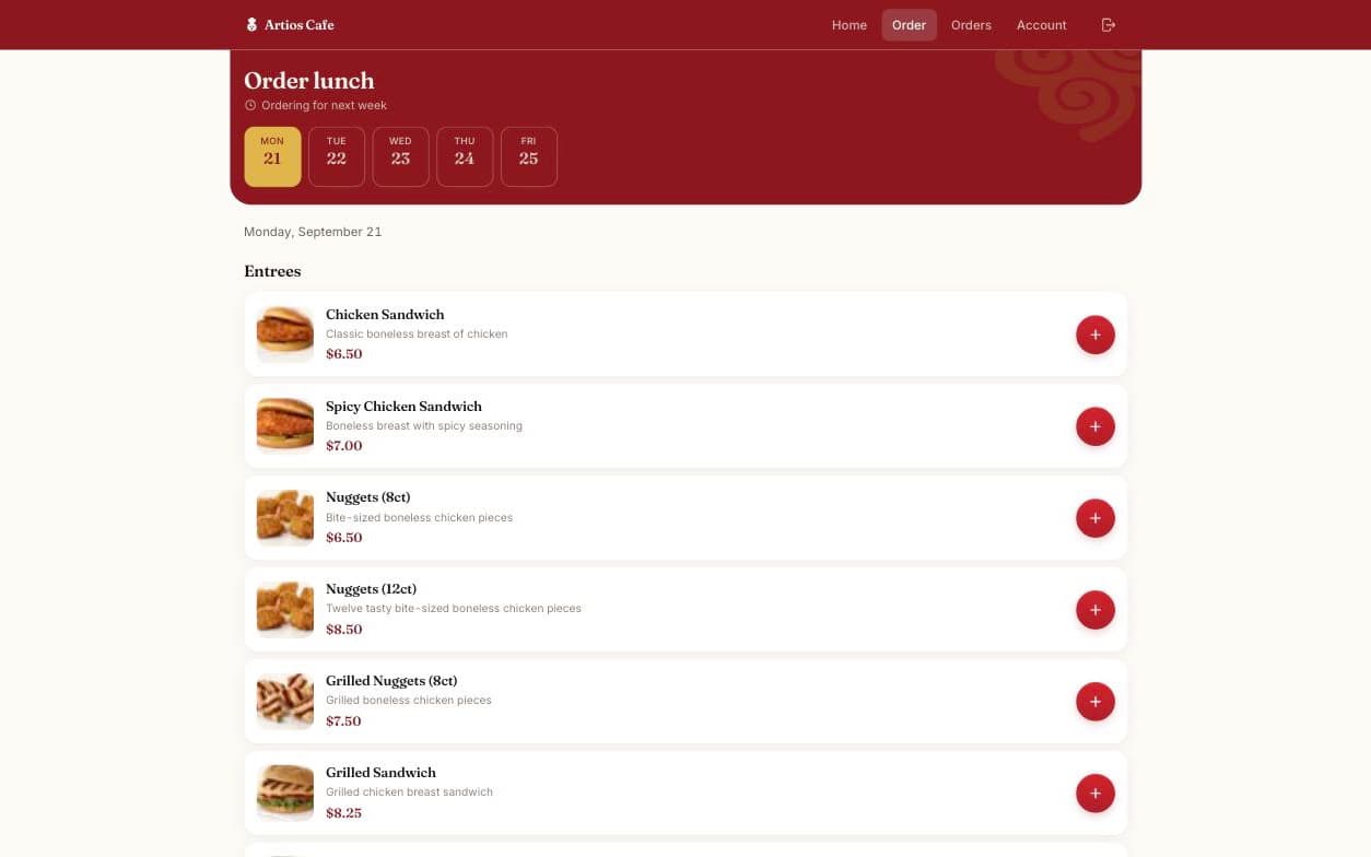 Artios Cafe — ordering and operations app